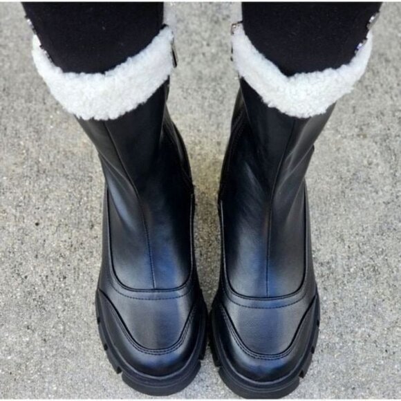 Women's Sherpa Faux Fur Ankle Boot Black Color - Picture 4 of 6